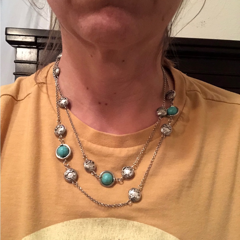 Elegant Turquoise and Silver Long Sweater Necklace - Picture 7 of 12